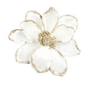 10- Glitter Christmas Flowers 6.75” Artificial Magnolia Flower Wedding Spring